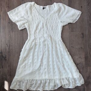 White Textured Short Sleeve Dress